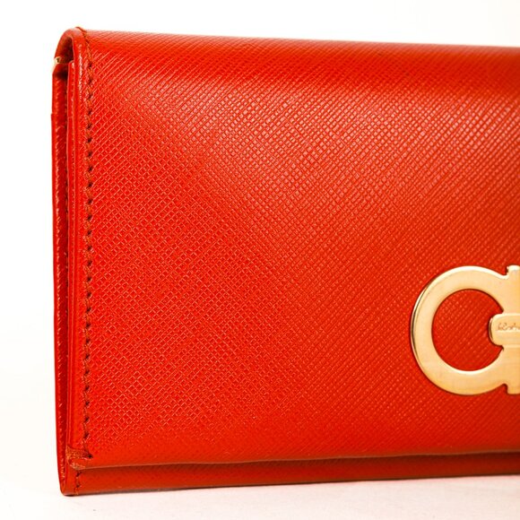 Salvatore Ferragamo Dark Orange Gancini Saffiano-Leather Continental Wallet - Picture 5 of 12